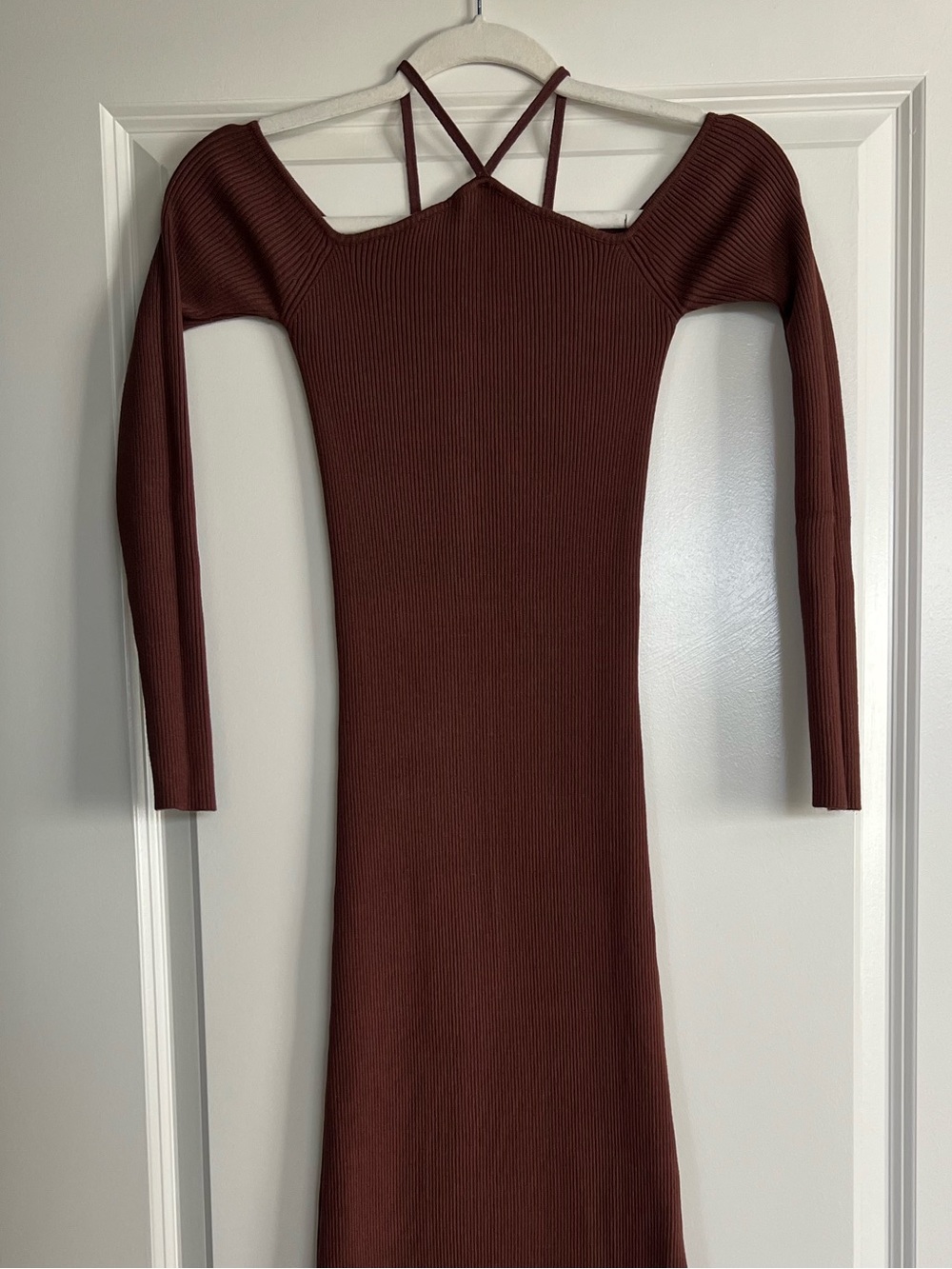 Dissh- Off-Shoulder Strappy Ribbed Maxi Dress in Brown - Picture 3 of 7